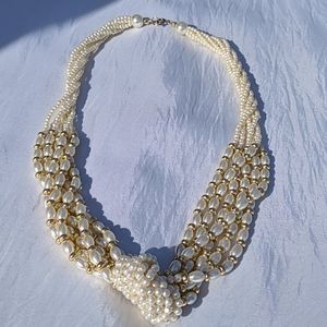 Faux Pearl and gold beaded necklace